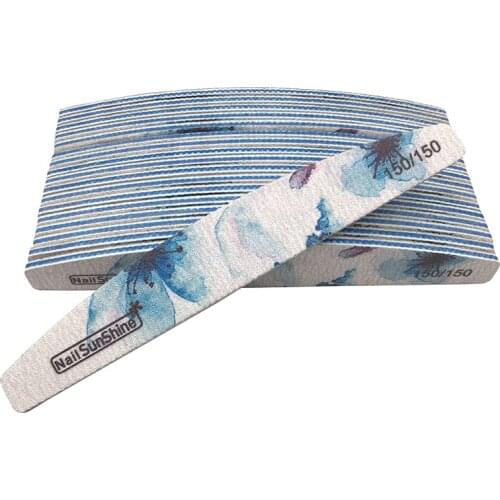 50Pcs/lot Blue Nail File 150/150 Buffer Block Sanding Flower Image durable Sandpaper Salon Boat Nail Care Tools