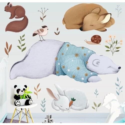 Polar Bear Rabbit Squirrel Animals Wall Stickers Kids Room Background Wall Decals Bedroom Furniture Home Decor Home Decoration