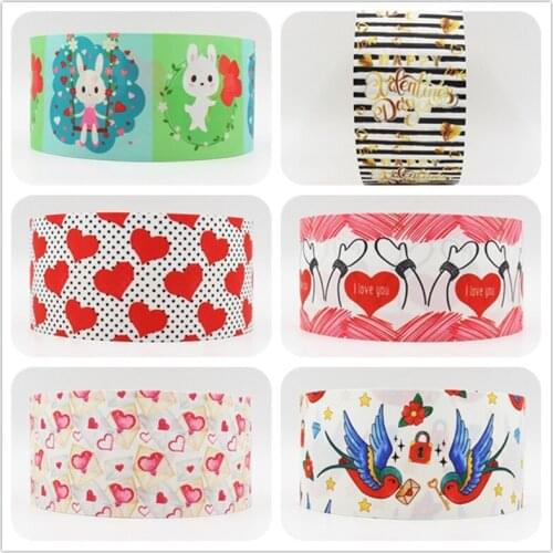 Q&N 50yards/lot ribbon love printed grosgrain ribbon Polyester webbing for hair tie Party Wrapping Decor Supplies Material