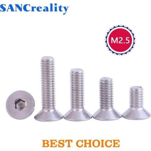 M2.5 Hexagonal Countersunk Screw Hex Socket Bolt Flat Tail Screws 304 Stainless Steel