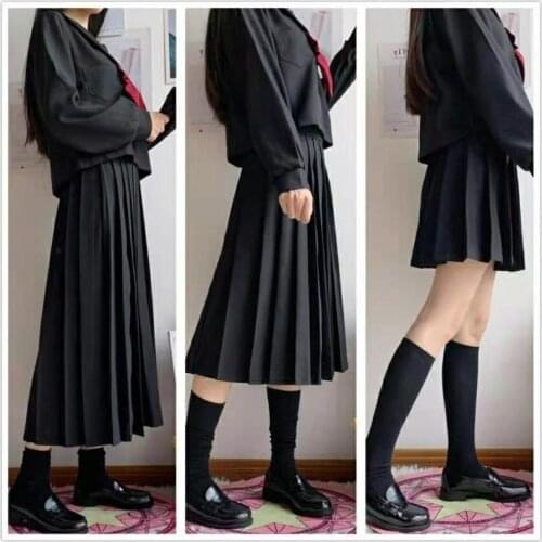 Jk School Girls Student Uniform 4 Size Black Pleated Skirts Elastic Waist Japanese Style Women Cosplay Cosutme Base Preppy Style