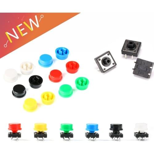 Tactile Push Button Switch Momentary 12*12*7.3MM Micro Switch Button + 5 Colors Tact Cap for DIY Kit