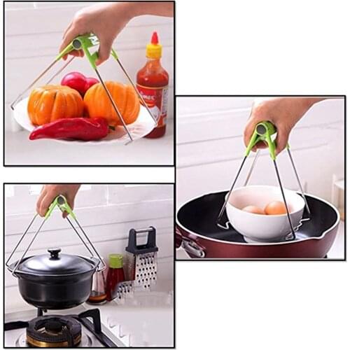 1Pc Stainless Steel Dish Plate Bowl Clip Gripper Tongs Handle Hot Bowl Holder Dish Clamp Pot Pan Gripper Clip Kitchen Tool