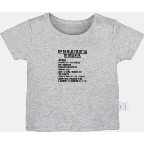 Top 10 Rules for Dating My Daughter Funny Design Newborn Baby T-shirts Toddler Graphic Solid Color Short Sleeve Tee Tops