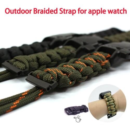 Outdoor Braided Watch Strap for IWatch 6 4 3 44mm 42mm 38mm for Apple Watch Series 5 40mm Strap Umbrella Rope Whistle Bracelet