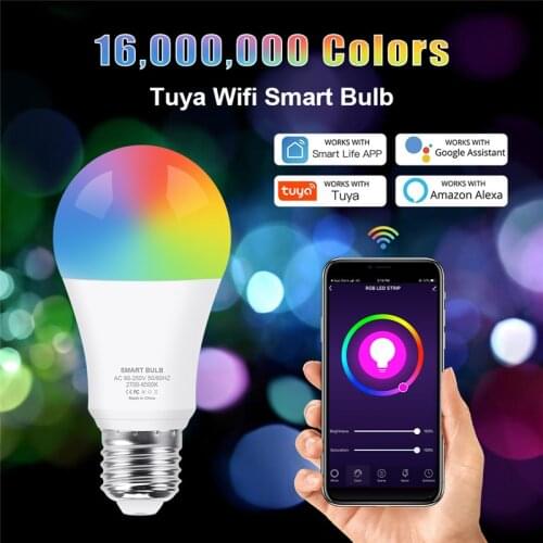WiFi Smart Light Bulb RGB +White +Warm white E27 Led Bulb Tuya Smart Life APP Dimmable Voice Control Work With Alexa Google Home
