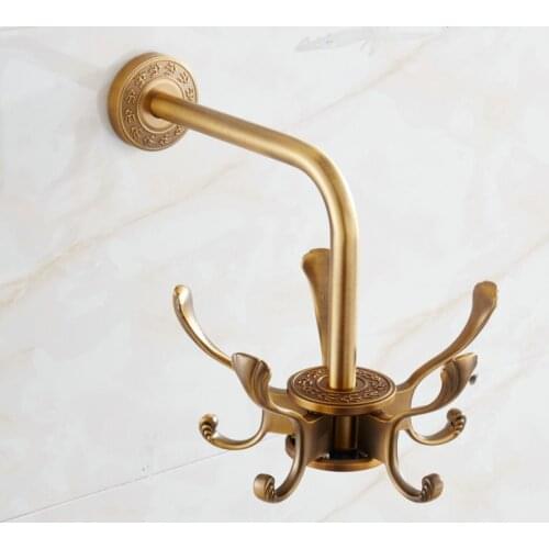 Robe Hooks Zinc Alloy European Antique Carved Rotation Five Hooks Coat Hat Hooks Bathroom Wall Hooks Bath Ball Hooks Hardware