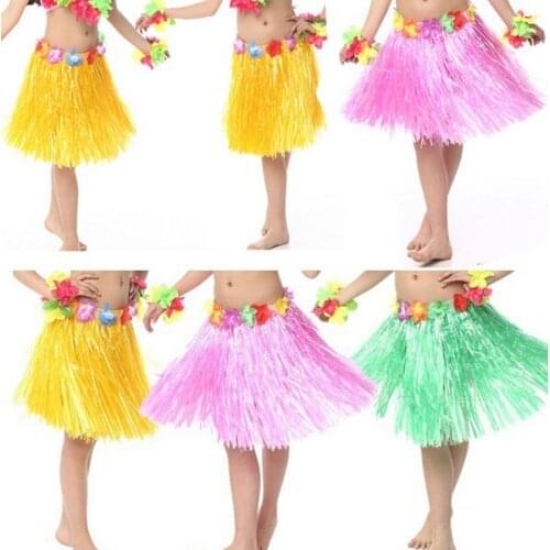 9 Colors 40CM Plastic Fibers Hawaiian Grass Skirts Dance dress kindergarten performance costumes Girl Dress UP Party Supplies