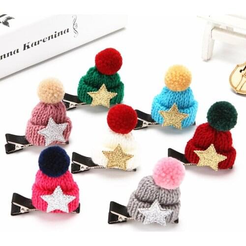 1PCS Christmas Hairpin Ornament Small Hat Hair Clip Woolen Head Buckle Headwear Accessory For Girl Kid Holiday Party Decoration