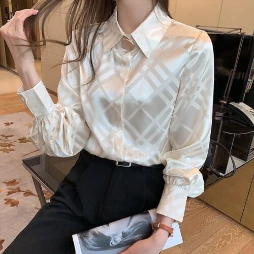 Korean Fashion Women Shirt Chiffon Printed Blouse 2021 Spring Autumn Long Sleeve Ladies Office Satin Blouses Shirts Femme Blusas