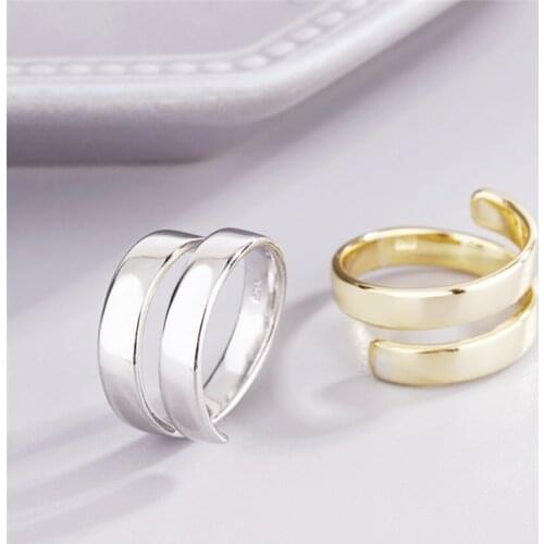 Sole Memory Double Layer Cute Shiny Cool 925 Sterling Silver Female Resizable Opening Rings SRI954