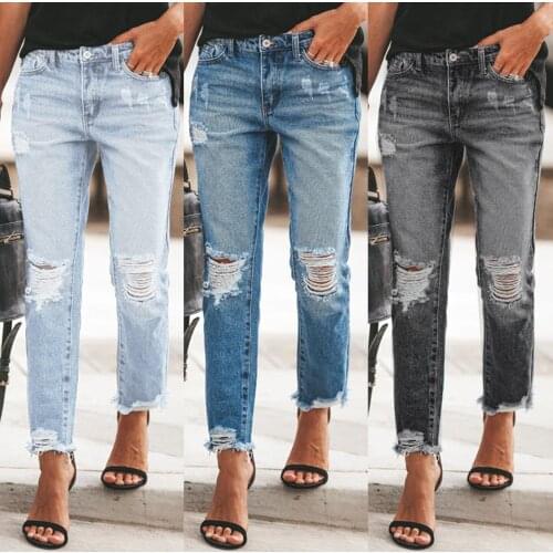 Ripped Holes Denim Jeans for Women Ladies Plus Size Pencil Pants Jeans Denim Pants Woman 2021 Women Clothing Streetwear