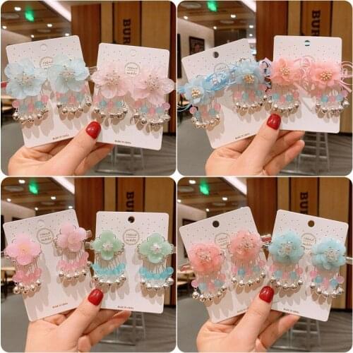 1pair Lace Flower Hanfu Chinese Style Ancient Girl Bell Bead Kid Women Hairpin Hair Clip Pin Barrettes Hairgrip Accessories