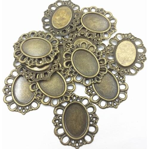 10Pcs Bronze Tone Embellishment Connectors Filigree Wraps Oval Fit 18x13mm Cabochon Cameo Setting Cameo 30x26mm