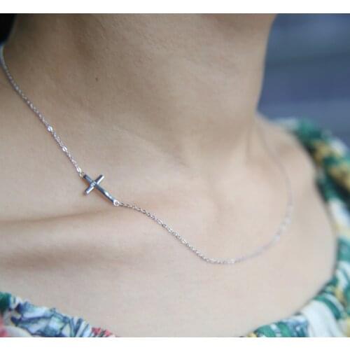100% Real 925 Sterling Silver Sideways Cross Necklaces Pure Fine Silver Jewelry For Women Simple dainty Bar Necklace wholesale