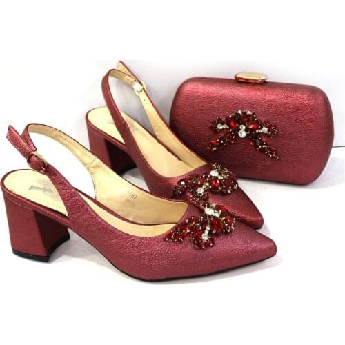 2021 Ladies Platform Women African Shoe and Bag Set Water Red High Heel Ladies Shoe with Matching Bag High Quality
