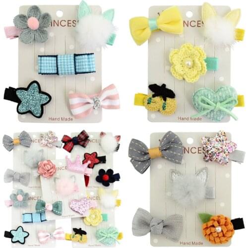 5PCS/Set Baby Girl Hair Clip Bow Flower Mini Barrettes Party Rabbit Ears Hair Ball Hairpins Headdress Fashion Bow Accessories