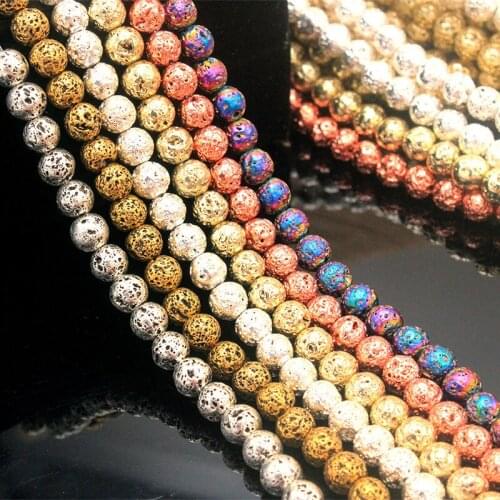 Natural electroplating volcanic stone beads 6-12mm semi-finished volcanic rock beads Jewelry making necklace DIY bracelet 39cm