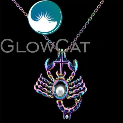 C182 Rainbow Color Scorpion Beads Cage Essential Oil Diffuser Aroma Pearl Cage Locket Necklace Kids Boys Unisex Gift