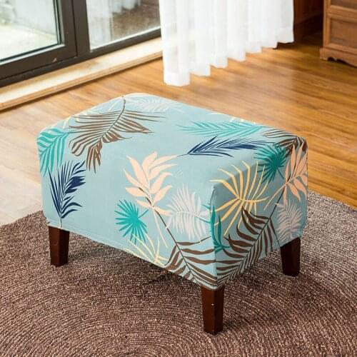 Leaves Printed Ottoman Covers Spandex Rectangle Stool Cover All-inclusive Footstool Furniture Protector Chair Cover Slipcover