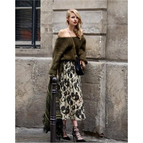 DUISNENA boho skirt chiffon black and white floral print women skirt summer pleated big swing vintage longuette