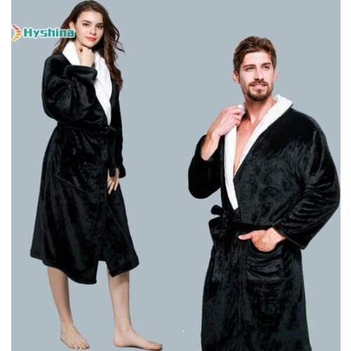 Couple color matching flannel Nightgown spa white collar coral velvet bathrobe super soft large size