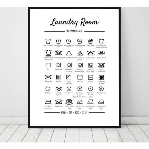 French Laundry Symbol Sign Prints Black and White Poster Affiche Buanderie Wall Art Picture Canvas Painting Laundry Room Decor