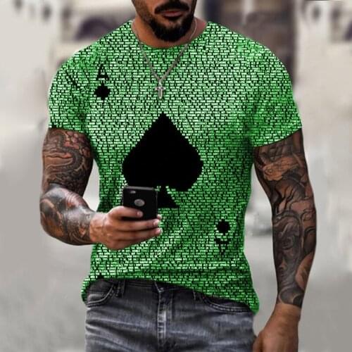 Playing Cards 3d Print Men T Shirt Ace Spades Card Letters Print O Neck T Shirt for Men Summer Street Style Loose Men Clothing