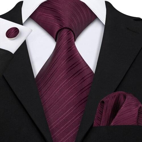 LS-5085 Mens Ties 100% Silk Jacquard Woven Red Silk Ties For Men Wedding Business Party Barry.Wang Handkerchief Neck Tie Set