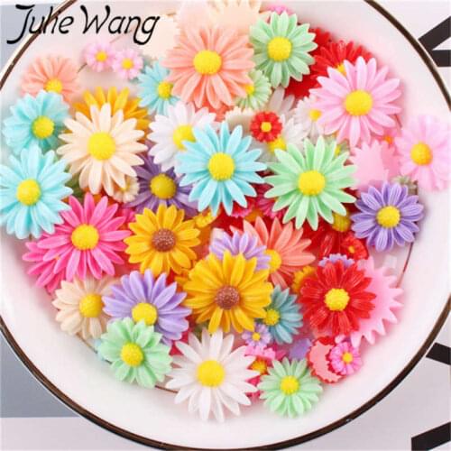 Julie Wang 20pcs Resin Daisy Flower Randomly Mix Sizes Colors Flatback Cabochons Charms Pendant Jewelry Making Accessory