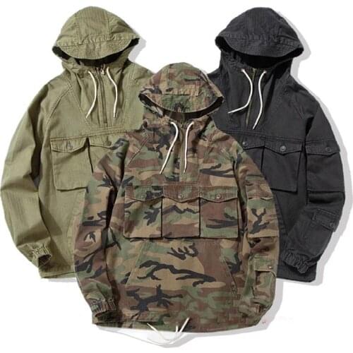 2021 Military Style Camouflage Pullover Hoodies Hip Hop Cool Streetwear Multi-Pockets Safari Military Hoodie Jacket Trench Coat