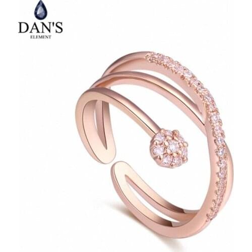 DANS Element Brand Real AAA Zirconia Micro Inlays Rose Gold Color Ring Party For Women Valentine Gift 129826