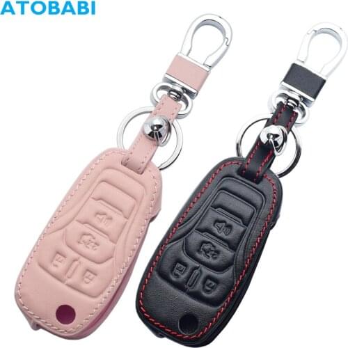 Leather Car Key Cases 4 Buttons Folding Keychain Holder Remote Control Protector Cover For Ford Fusion 2013 2014 2015 2016 2017