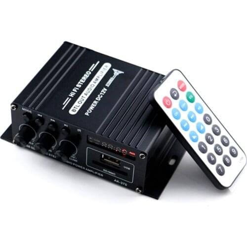 AK370 12V Mini Audio Power Amplifier USB SD MP3 FM BT Digital Audio Receiver Dual Channel Bass Stereo Amplifier for Car Home Use