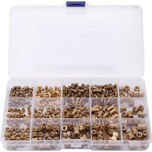 430Pcs Brass Threaded Insert Nuts Set Double Knurled Inject Nuts Kit Copper Thread Bushing Screw Inserts Repair Kit