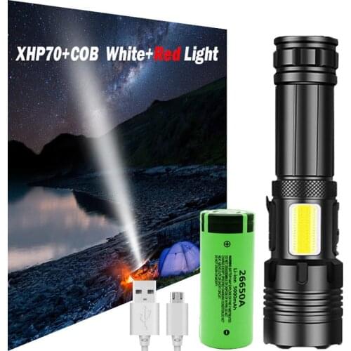 New Strong Light XP70 Flashlight Aluminum Alloy COB Red White Light Zaklamp 7-speed Waterproof Flashlight Night Fishing Camping