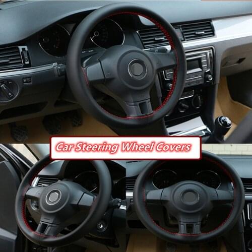 DIY 38cm Steering Wheel Covers Soft Leather Braid on the Steering-Wheel of Car With Needle Thread Car Auto Interior Accessories