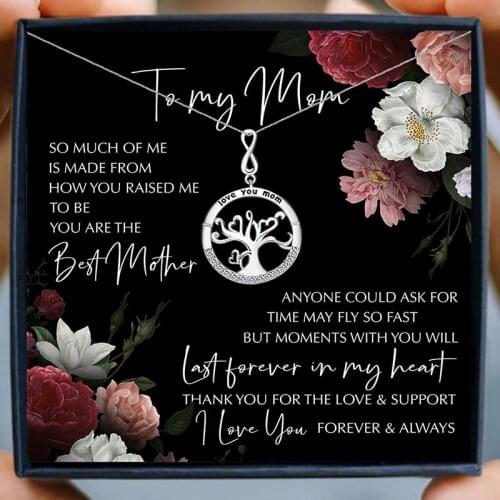 Love You Mom Tree Pendant Necklace Family Tree of Life Necklace Women Jewelry Gift Ideas for Mother Birthday