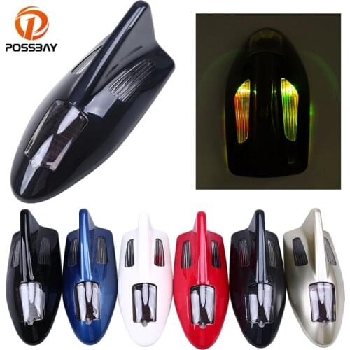 POSSBAY Car Shark Fin Antenna Style Warning Tail Light Solar Power Decoration for Mini Cooper BMW Citroen Suzuki Swift VW BMW