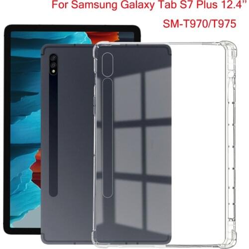 Transparent Cover For Samsung Galaxy Tab S7 Plus 12.4'' 2020 SM-T970 T975 T975B With Pencil Holder TPU Silicon Back Tablet Case