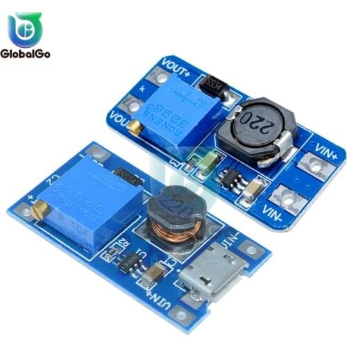 MT3608 DC-DC Adjustable Boost Module 2A Boost Plate Step Up Module with MICRO USB 2V-24V to 5V 9V 12V 28V For Arduino