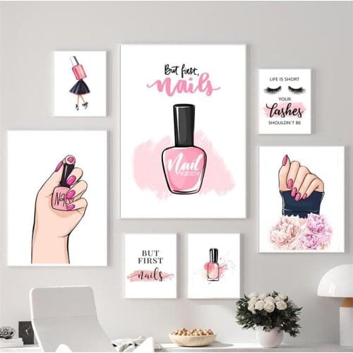 Lashes Nails Polish Salon Lipstick Wall Art Canvas Painting Nordic Posters And Prints Wall Pictures For Living Room Trendy Decor