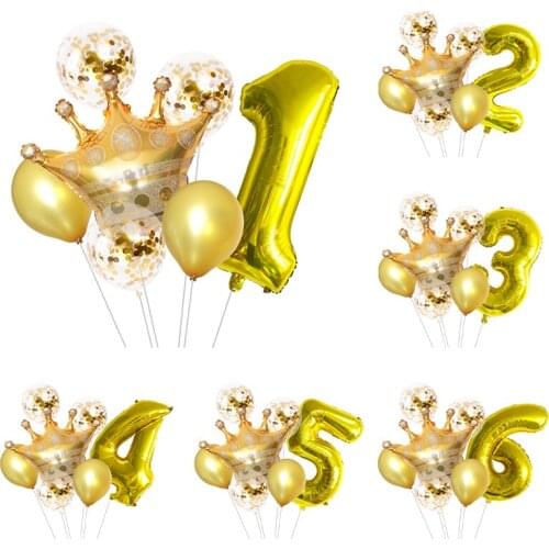 Birthday Number Balloon Gold Column Gold Crown Ballon 1st Birthday Balloons Baby Shower Party Supplies