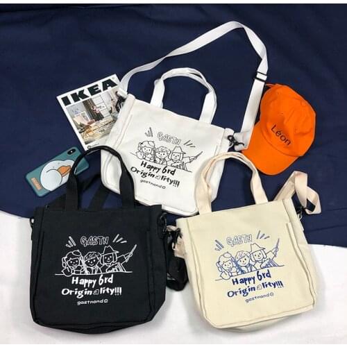 Japanese Harajuku Print Canvas Bag Female Korea ulzzang Shoulder Messenger Bag New Letter Cartoon Print Casual Preppy Bags