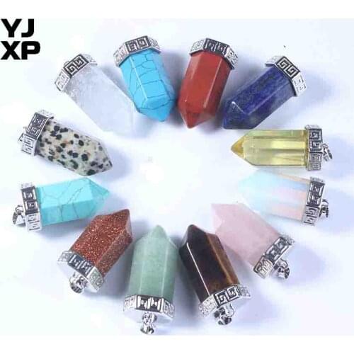YJXP Simple Design Silver Plated Hexagonal Column Pendulum Reiki Healing Spiritual Balance Pendant Charms Jewelry Gift