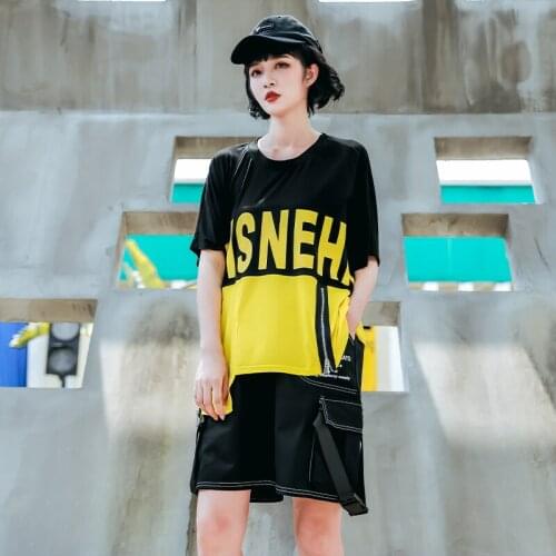 Hip Hop Loose Zipper T shirt Women Summer Fashion Printing Short Sleeve T-shirt