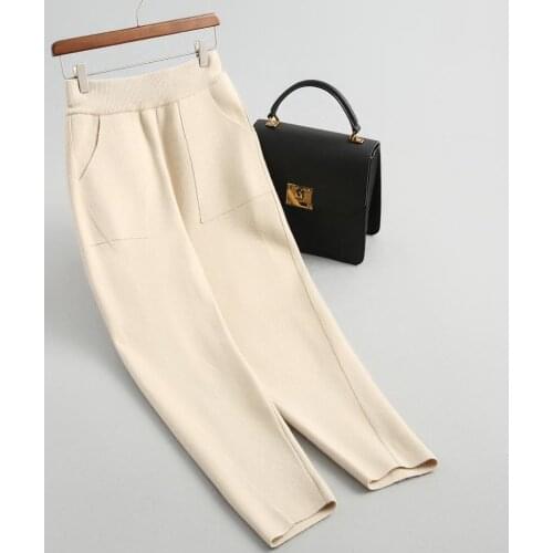 2020 Korean Women Autumn and Winter High Waist Tapered Pants Loose Thin Thick Slim Knit Casual Pants