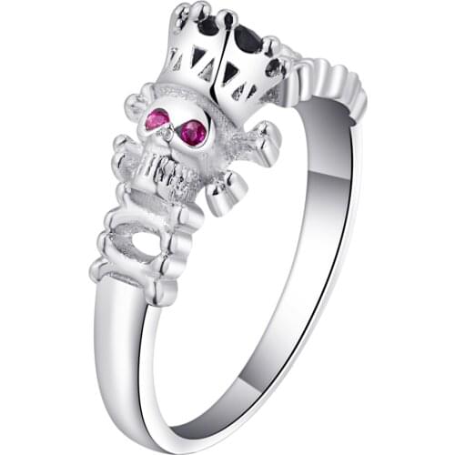 New white Gold Filled Ring Sets Vintage Skull Shaped Ring red eye cz stone Fashion crown ring For Women jewelry