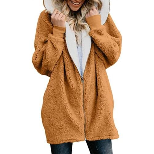 Woman Warm Long Hooded Coat Woolen Plush Zipper Long Sleeve Thick Winter Jackets Ladies Comfortable Solid Outwear Clothes Soft