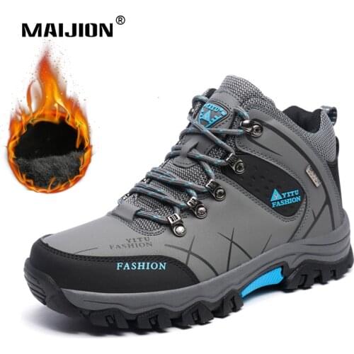 Winter Men Hiking Sneakers Plush Warm Outdoor Hunting Climbing Shoes Waterproof Male Tactical Boots Non Slip Collision Avoidance